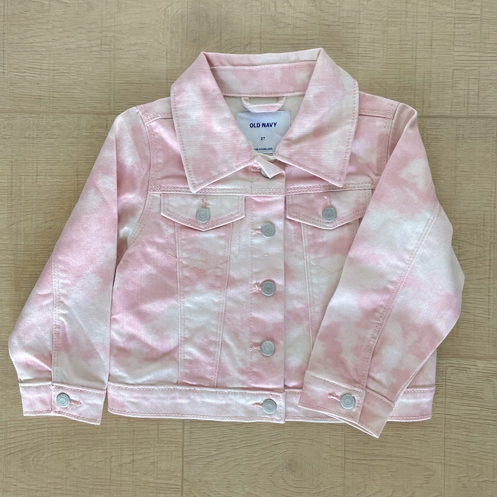 Pink and white tie dye Jean jacket 2t